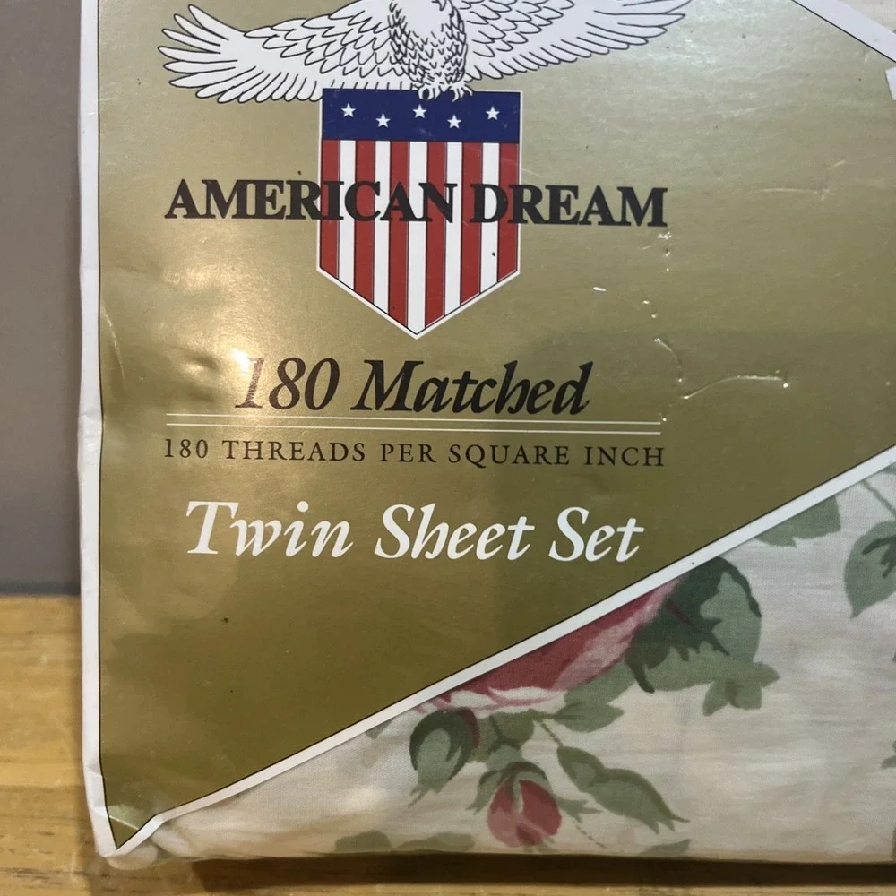Vtg American Dream Cabbage Rose Floral Cottagecore Twin Sheet‎ Set Flower NOS